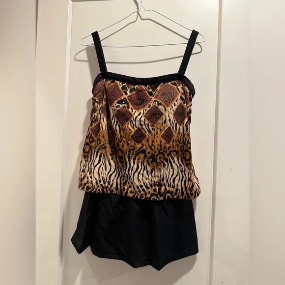 Rose Marie Reid Bathing Suit Swimwear Green Black Animal Print Size M - Picture 1 of 6